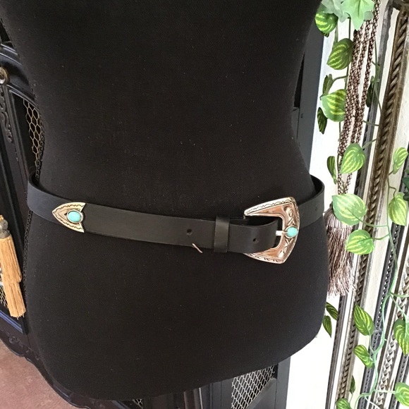 Accessories - Black Leather Belt with Silver Buckle